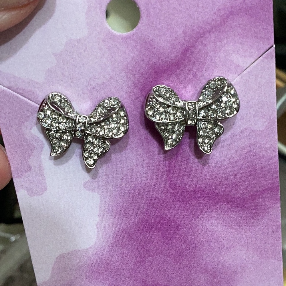 Silver Cubic Zirconia Bow Earrings